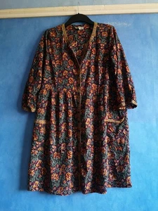 Anokhi East Multi Floral 100% Cotton 3/4 Sleeve Pockets Shirt Dress Size 14 - Picture 1 of 17