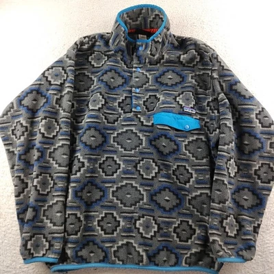VTG Patagonia Aztec Print Synchilla Snap-T Fleece Pullover Men Medium Blue Gray - Image 1 of 4