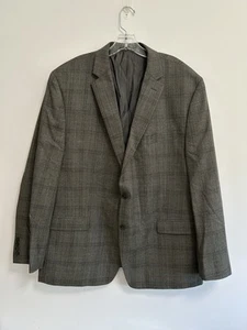 Calvin Klein Windowpane Plaid Blazer Gray Wool Men's Size 48R Jacket - Picture 1 of 11