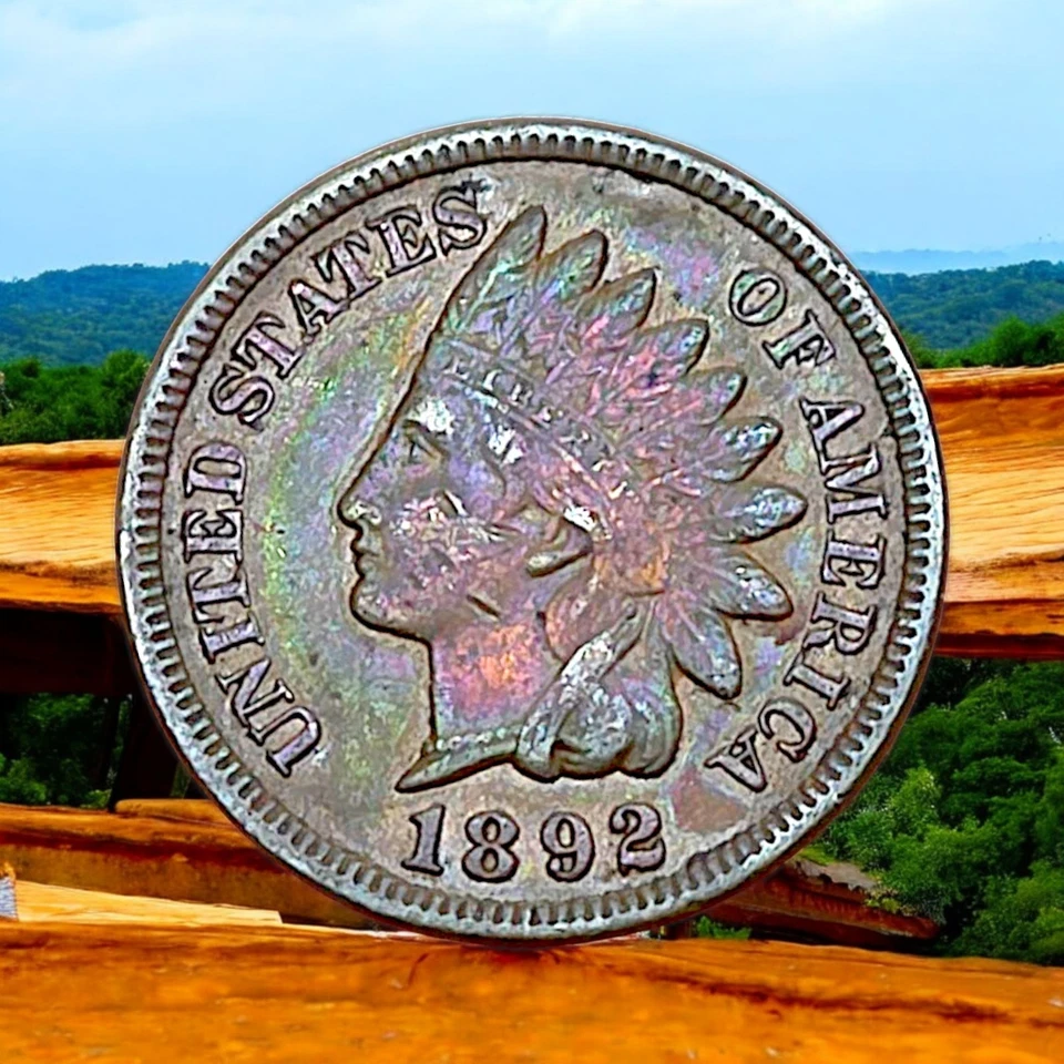 1892 Indian Head Cent – Rainbow Toned Copper Penny – Vibrant Color! - Image 1 of 4