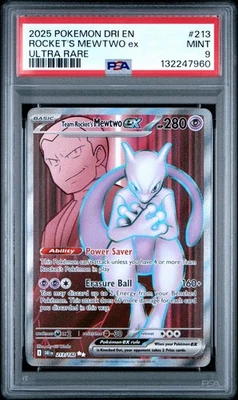 2025 POKEMON DRI EN-DESTINED RIVALS ULTRA RARE TEAM ROCKET'S MEWTWO EX PSA 9 - Image 1 of 2