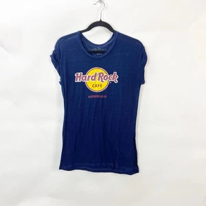 Hard Rock Cafe Honolulu Medium Womens Blue Sheer Burnout Short Sleeve Tee - Picture 1 of 5