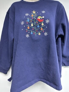 Classic Elements Women’s Plus Sz 20-22W Navy Embroidered Christmas Sweatshirt - Picture 1 of 7