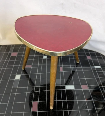 Kidney Table Flower Stool 3 Leg Mid Century 1950s Red - Image 1 of 4