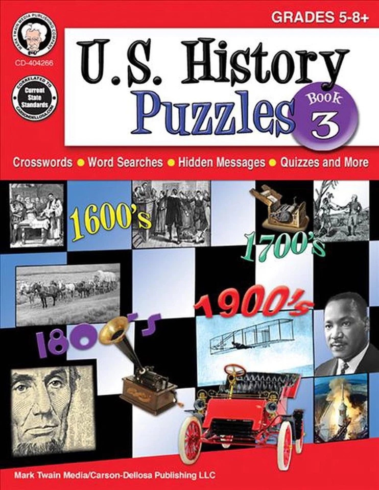 U.S. History Puzzles, Book 3, Grades 5 - 8 by Mark Twain Media (English) Paperba - Image 1 of 1