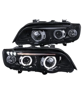 Fit 2001-2003 BMW E53 X5 Dual Halo LED Black Smoke Projector Headlights - Picture 1 of 7