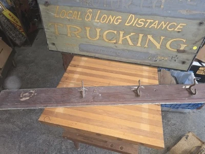 1900s Coat Wooden Clothing Rack Schoolhouse Vintage Entryway Antique Metal Hooks - Image 1 of 4