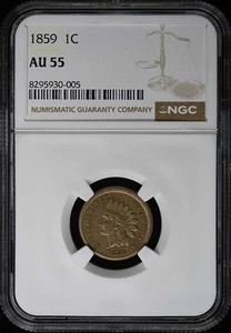 1859 Copper-Nickel Indian Cent 1C NGC AU55 - Picture 1 of 4