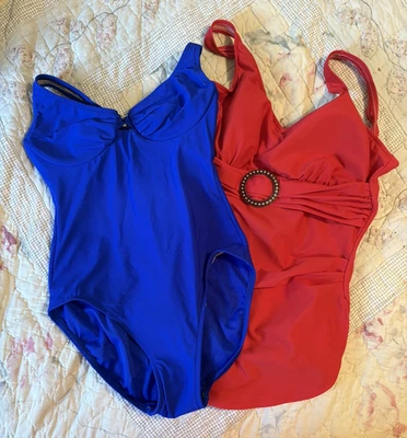 Two Very Cute Red and Cobalt Blue One Piece Bathing Suits, Size 14 - Изображение 1 из 4