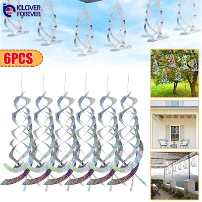 6PCS Reflective Bird Scare Deterrent Hanging Spiral Spinner Keep Away Repellent - Image 1 of 4
