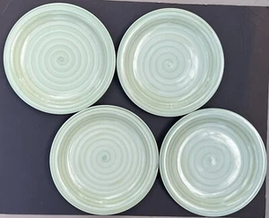 Citrus Grove Blue Stripe Circle Hand painted Set of 4 Dinner Plates B - Picture 1 of 19