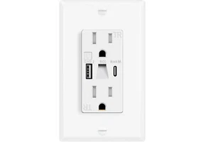 Toma de pared de luz nocturna de alta velocidad de 15 amperios, toma de corriente de puertos de aire acondicionado USB 4,8 A - Imagen 1 de 22