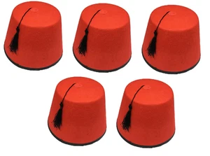 5 x Adult Red Fez Hat Tommy Cooper Turkish Tarboosh Fancy Dress Up Costume - Picture 1 of 2