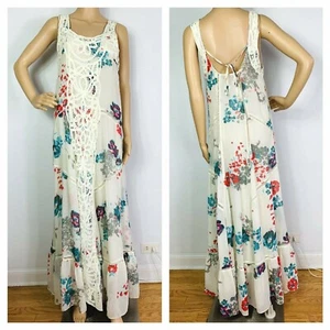 Free People Sheer Maxi Dress w/ Slip M Tiered Floral Crochet Boho Garden Party - Picture 1 of 10