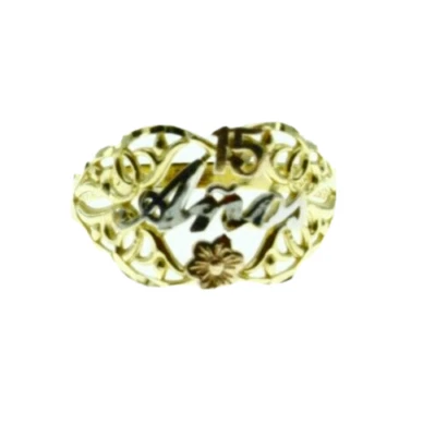 Sweet 15 Anos Years Ladies Ring in Real Slid Multi Tone 14k Gold 1.9 Gr Size 7 - Image 1 of 4