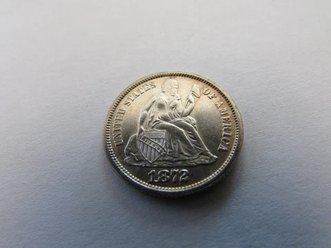 1872 SEATED LIBERTY SILVER DIME PHILADELPHIA MINT 10 CENTS SILVER COIN 10c Cover