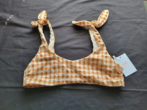 Andie Brown Gingham Bikini Top Women's Small The Mandalay Top Lined Swim NWT - Picture 1 of 9