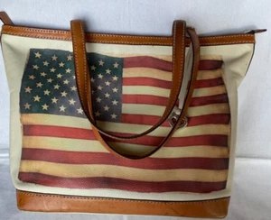 Brighton American Flag Tote / Handbag / Purse Leather Rare Vintage - Picture 1 of 8