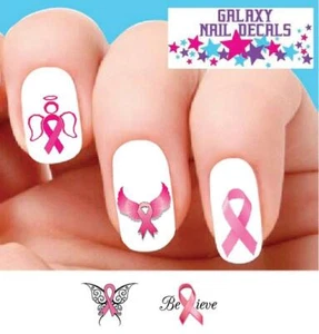 Waterslide Nail Decals - Set of 20 Pink Breast Cancer Awareness Ribbon Assorted - Picture 1 of 1