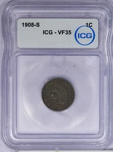 1908-S Indian Cent 1c ICG VF35 - Picture 1 of 2