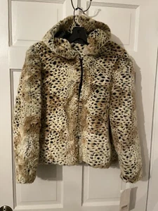 NWT Fabulous Furs Girls Cheetah Print Faux Fur Hooded Parka Jacket Size Large - Picture 1 of 3