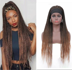 Headband Ombre Brown Long Braided African Wig Synthetic Braiding Headband wigs - Picture 1 of 9