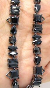 Designer Fallon Monarch Jagged Edge Black Crystal Tennis Necklace