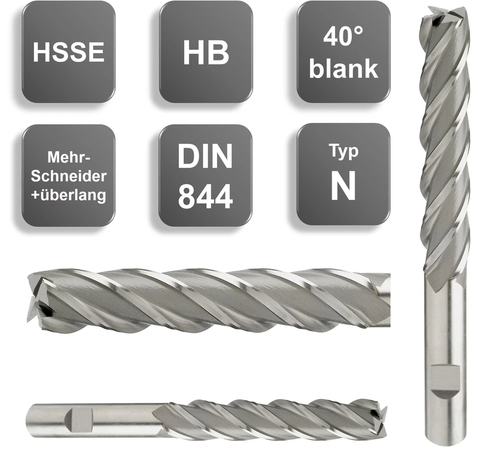 HSSE-Schaftfräser 40°, HB, Z=4, blank, extralang, überlang DIN844 TypN 6 - 25 mm - Bild 1 von 4