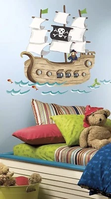 ПИРАТСКИЙ КОРАБЛЬ НАСТЕННЫЕ НАКЛЕЙКИ Baby Nursery наклейки Kids спальня гигантский декор новый - Изображение 1 из 3