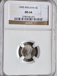 Malaya 5 Cents 1945 NGC MS 64 - Picture 1 of 2