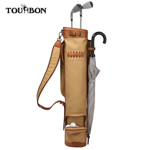 TOURBON Waterproof Canvas Golf Bags 3-Way Sunday Clubs Carry Bag Fleece Padded - Picture 1 of 24