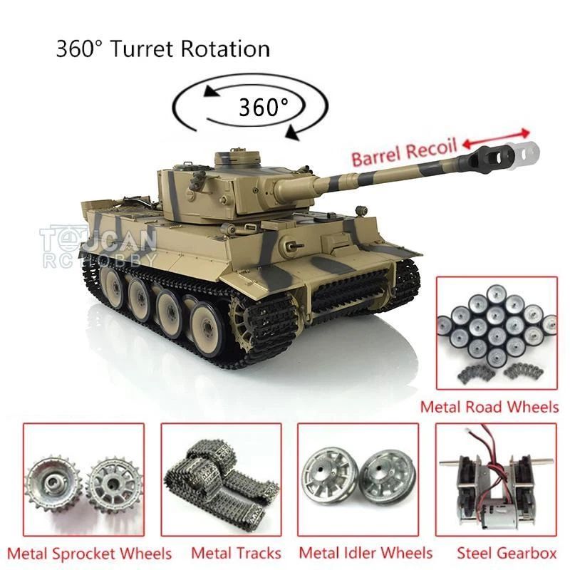 1/16 7.0 Henglong Tiger I RTR BB IR RC Tank 3818 Barrel Recoil Metal Track Wheel - Image 1 of 4