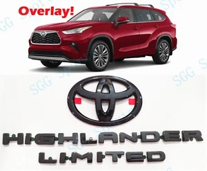 3pcs Gloss Black HIGHLANDER Limited Logo OVERLAY Emblem 2020+Toyota Highlander - Picture 1 of 9