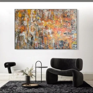 Original Orange Acrylic Paintings On Canvas Colorful Hand Painted Art 36"x54" - Picture 1 of 8