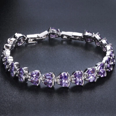 Brazalete de tenis de circonita cúbica corte pera púrpura chapado en plata de diseño de lujo para mujer Foto 1 de 4