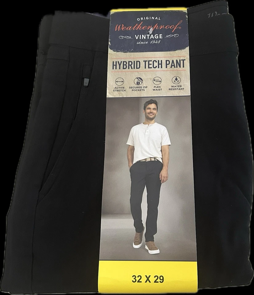 Weatherproof Vintage Hybrid Tech Pant Color Black 32x29 Flex Waist Zip Pockets