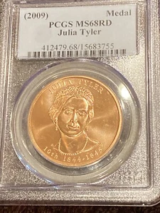 2009 US first spouse medal Julia Tyler Pcgs In MS 68RD low population 63+7 Finer - Picture 1 of 10