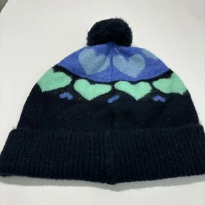 Talbots Heart Pattern Knit Hat Navy Blue White Turquoise New With Tags/cute - Picture 1 of 3