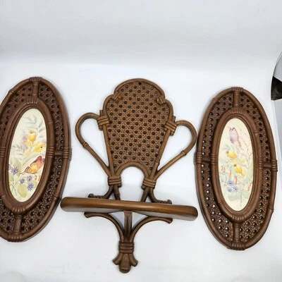Vtg Set Of 3 Burwood Faux Wicker Rattan Wall Shelf With Pictures Plastic Decor - Image 1 of 4