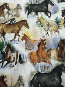 3 Wishes - Galloping Horses; Snowfall on the Range Quilting and Crafting Fabric - Picture 1 of 4