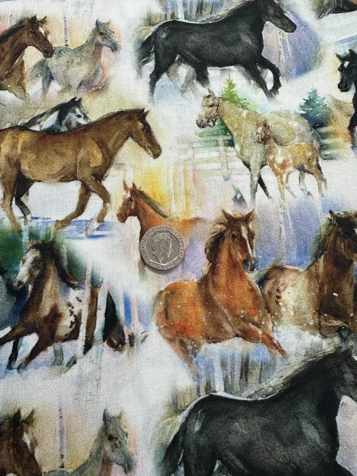 3 Wishes - Galloping Horses; Snowfall on the Range Quilting and Crafting Fabric - Image 1 of 4