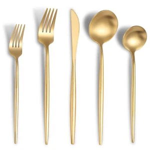 Matte Gold Silverware Set For 6modern Stainless Steel Brushed Cutlery Set30piece - Picture 1 of 6