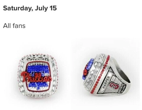 2023 Phillies SGA 7/15/23 Bryce Harper 2022 NL Champions Replica Ring Cover