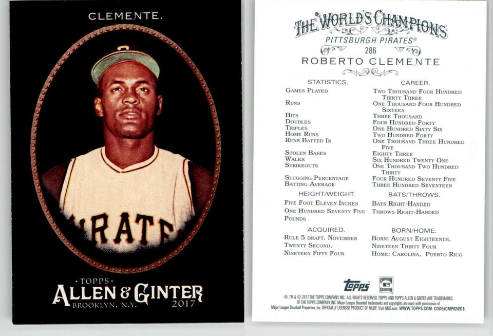 Roberto Clemente 2017 Topps Allen & Ginter X #286 Pirates HOF - Image 1 of 1
