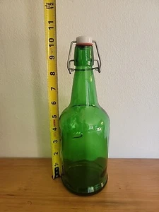 Vintage grüne Glasflasche mit Metall Klappdeckel Gummi - Bild 1 von 7