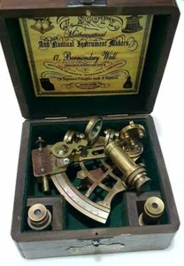  Vintage Maritime Brass Nautical 5 inches Sextant with Wooden Box Marine - Picture 1 of 9