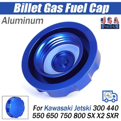 Billet Gas Fuel Cap For Kawasaki Jet-Ski 550 650 750 800 SX X2 SXR Aluminum Blue - Image 1 of 4