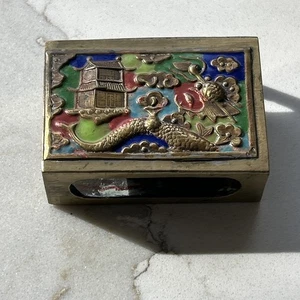 DRAGON BRASS & ENAMEL VINTAGE / ANTIQUE MATCH SAFE / HOLDER / VESTA CASE - Picture 1 of 8