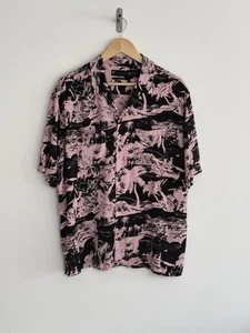 Camisa Allsaints “Awa” Manga Corta Floral Hawaiana Negra Rosa Palmeras Grande Relax - Imagen 1 de 11