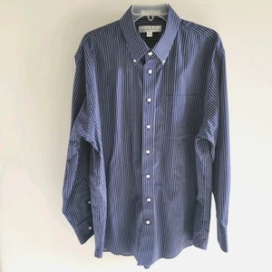Enro Dress Shirt Mens 17 34-35 Button Down Long Sleeve Navy Stripe Cotton Pocket - Picture 1 of 23